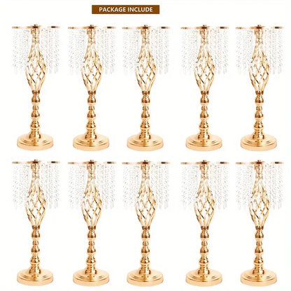 Gold lattice metal flower vases with crystals dining room centerpiece