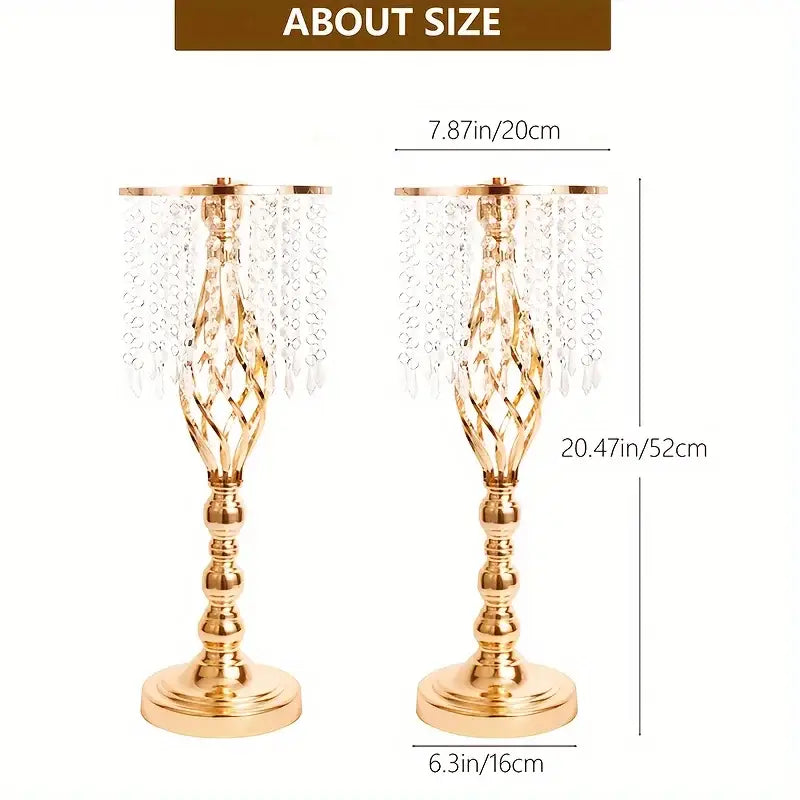 Gold lattice metal flower vases with crystals dining room centerpiece