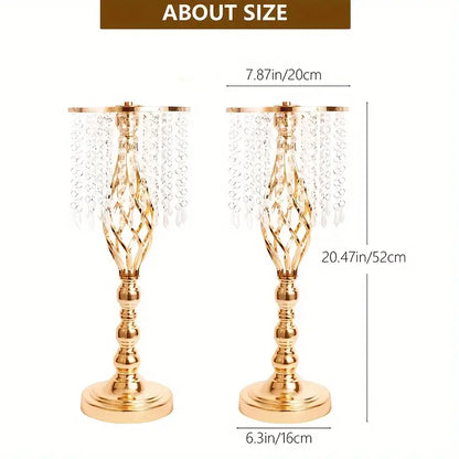Gold lattice metal flower vases with crystals dining room centerpiece