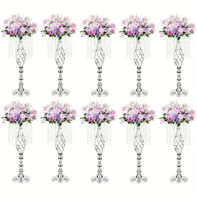 Gold lattice metal flower vases with crystals dining room centerpiece