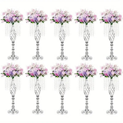 Gold lattice metal flower vases with crystals dining room centerpiece