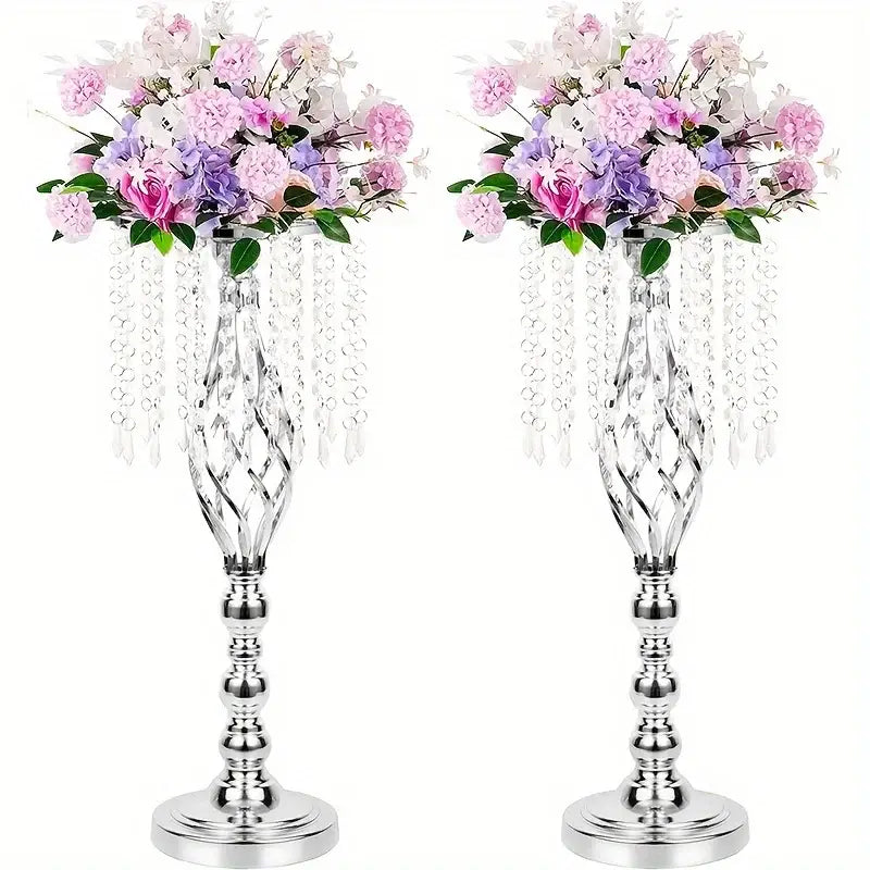 Gold lattice metal flower vases with crystals dining room centerpiece