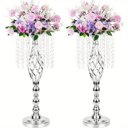 Gold lattice metal flower vases with crystals dining room centerpiece