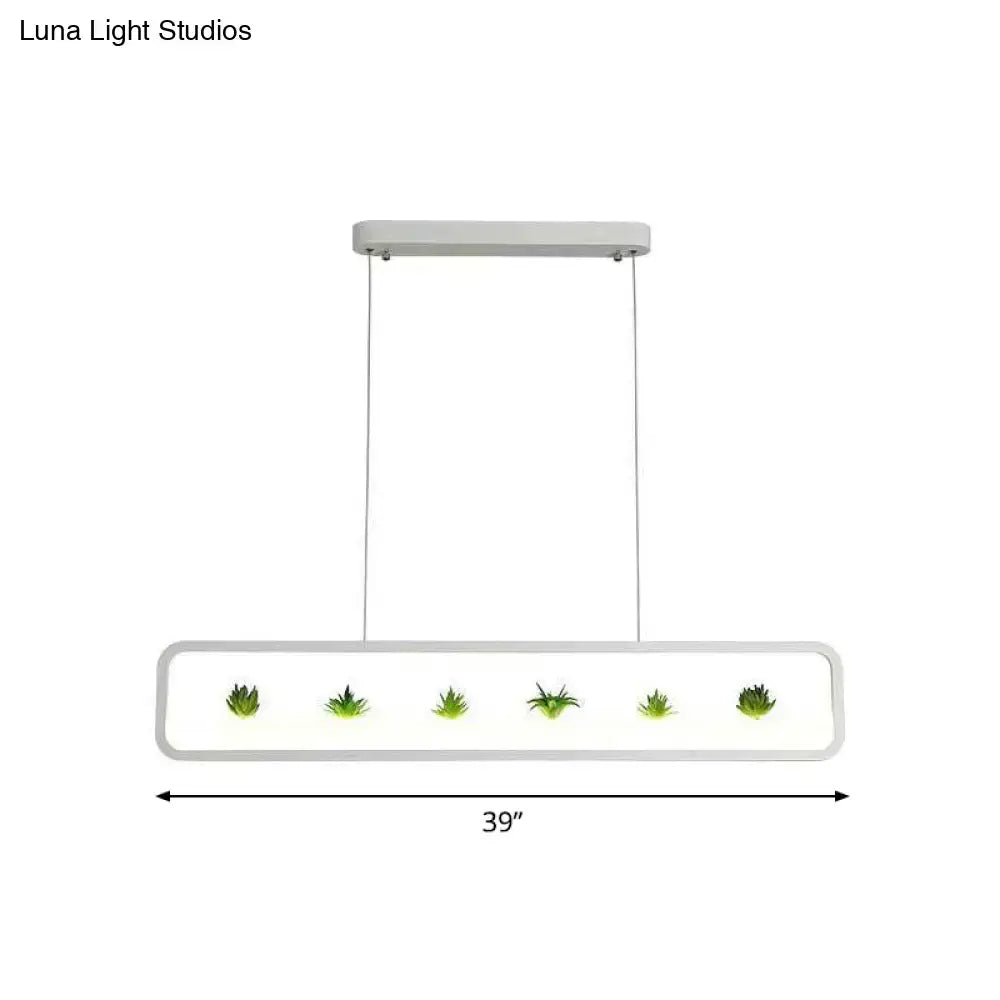 Modern black metal led hanging light with succulents for dining room