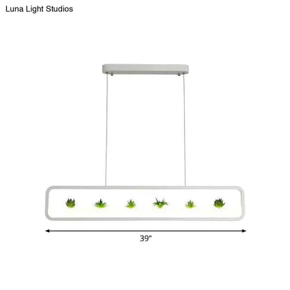 Modern black metal led hanging light with succulents for dining room