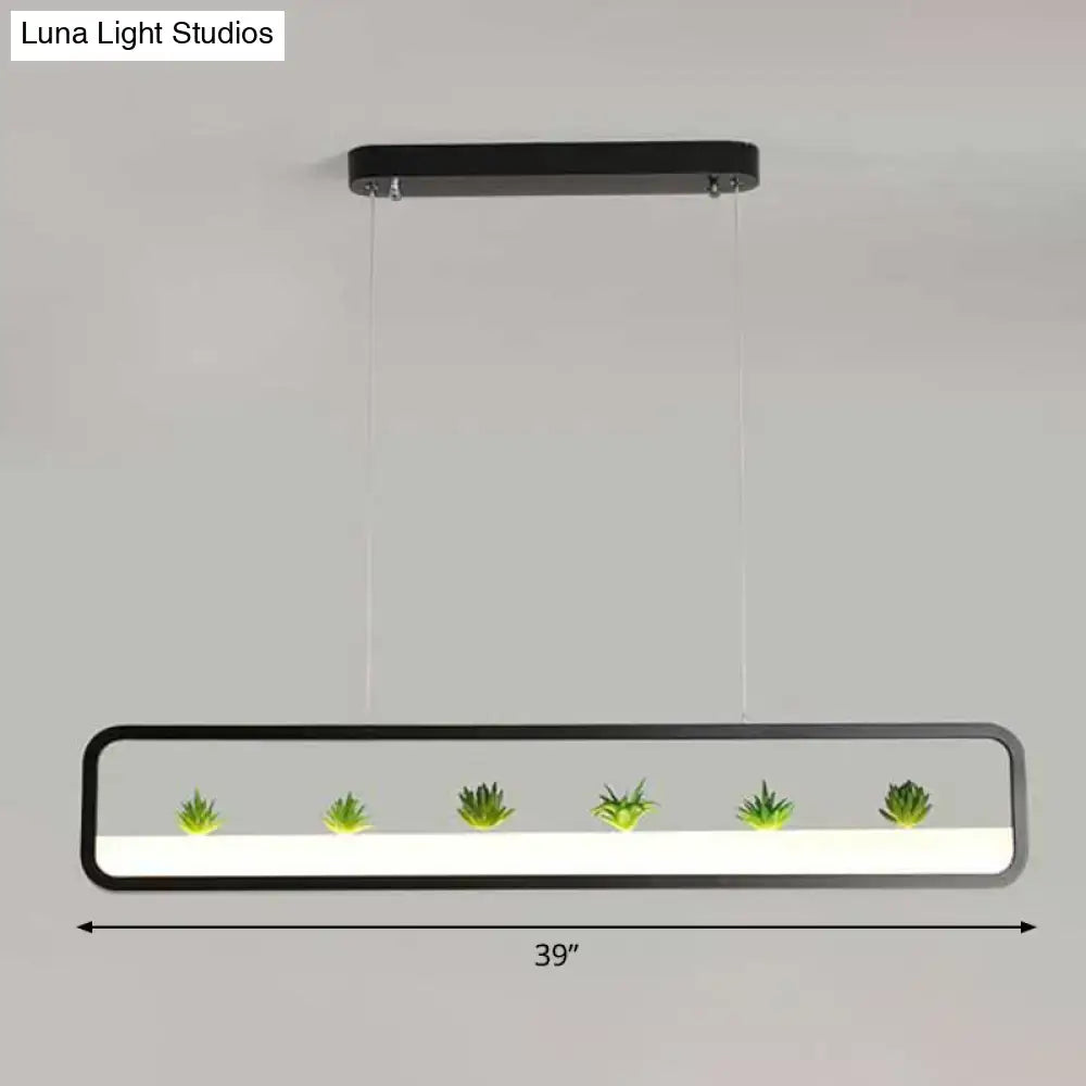 Modern black metal led hanging light with succulents for dining room