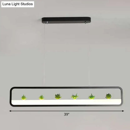 Modern black metal led hanging light with succulents for dining room