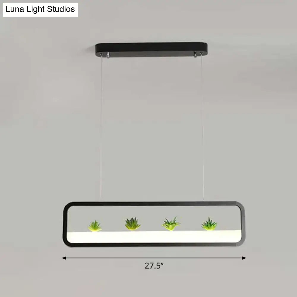 Modern black metal led hanging light with succulents for dining room