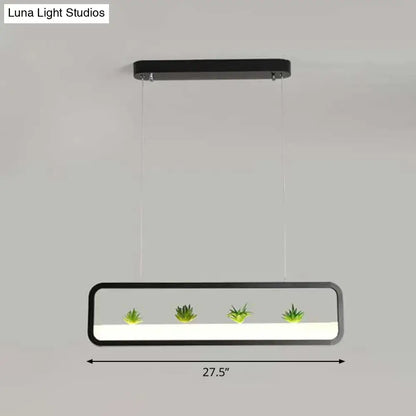 Modern black metal led hanging light with succulents for dining room