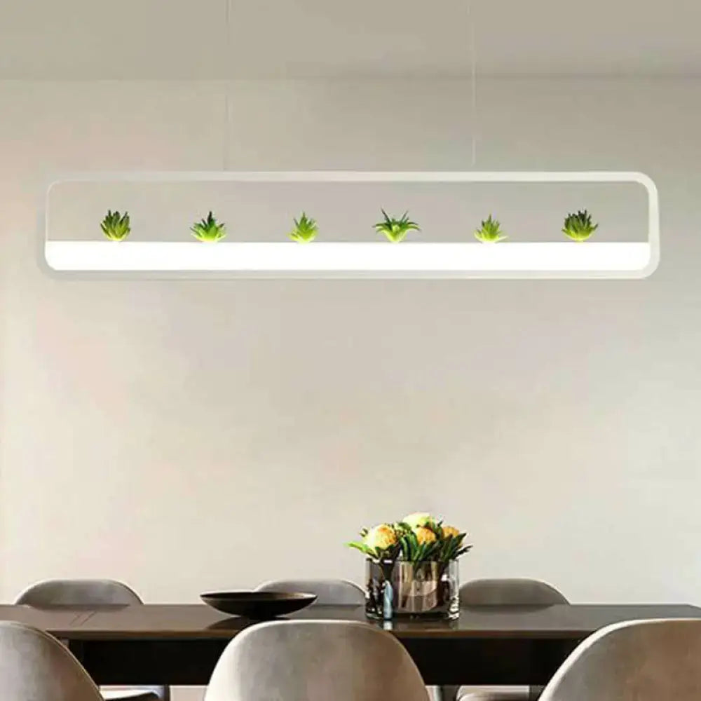 Modern black metal led hanging light with succulents for dining room