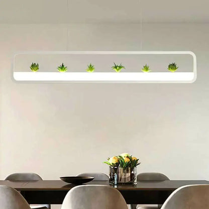 Modern black metal led hanging light with succulents for dining room