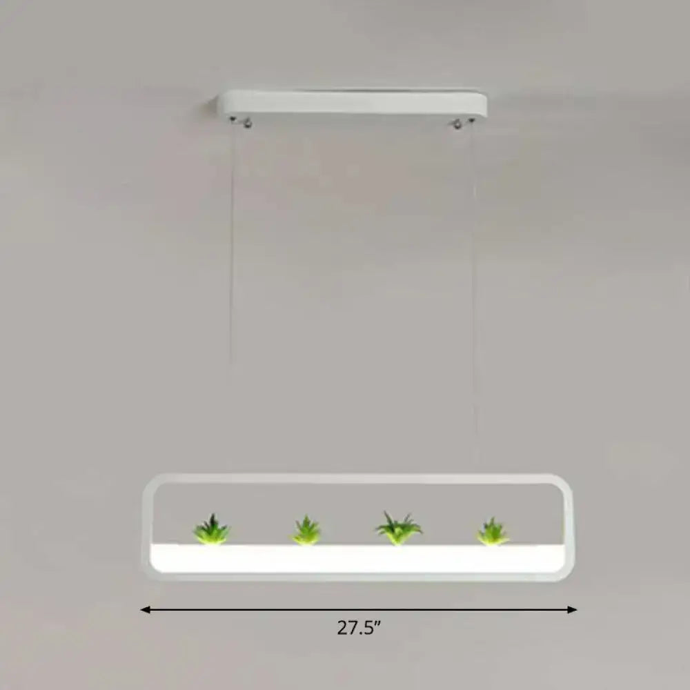 Modern black metal led hanging light with succulents for dining room