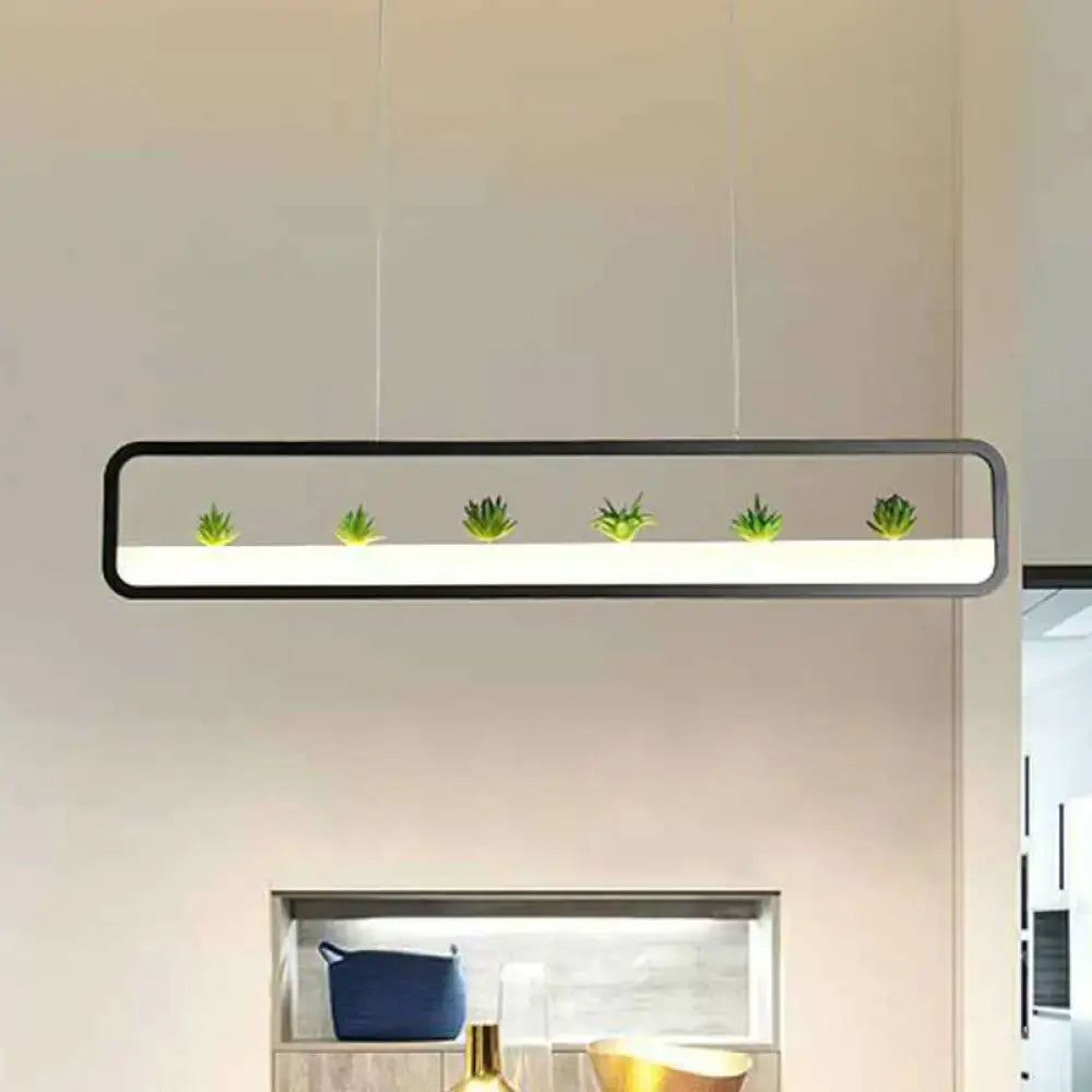 Modern black metal led hanging light with succulents for dining room