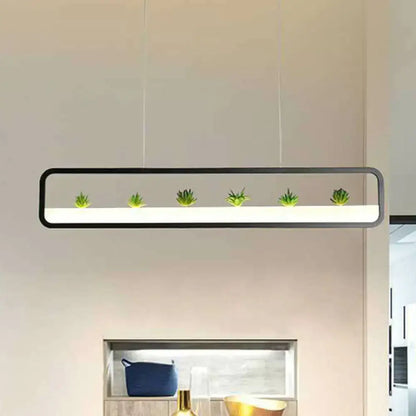 Modern black metal led hanging light with succulents for dining room