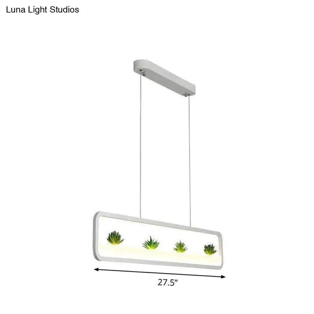 Modern black metal led hanging light with succulents for dining room