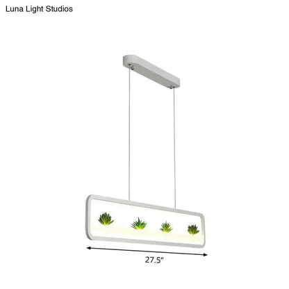 Modern black metal led hanging light with succulents for dining room