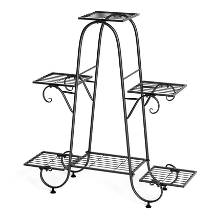 Ornate black metal plant stand 6 tier living room display rack