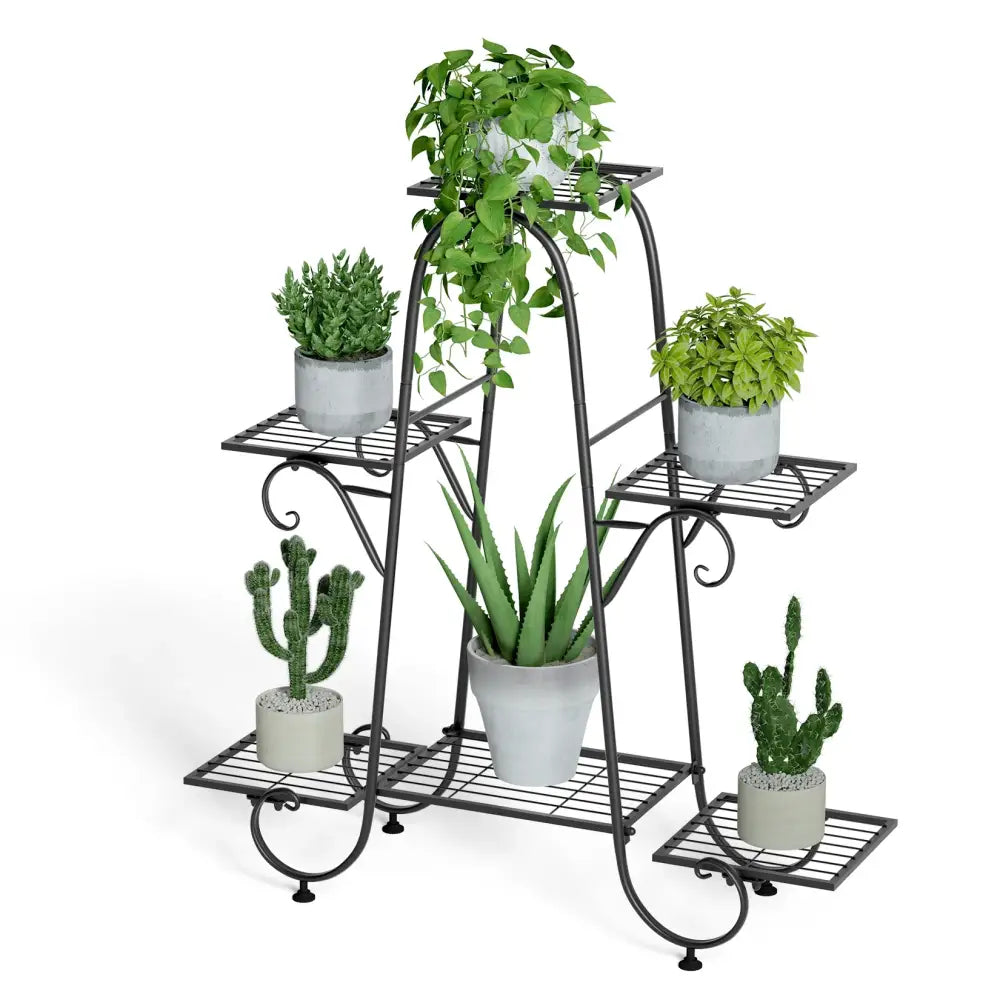 Ornate black metal plant stand 6 tier living room display rack