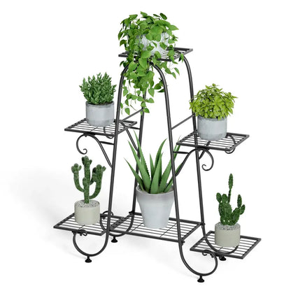 Ornate black metal plant stand 6 tier living room display rack