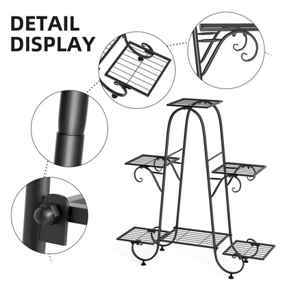 Ornate black metal plant stand 6 tier living room display rack