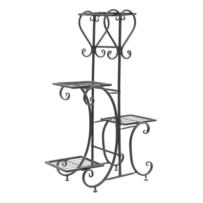 Ornate white wrought iron metal plant stand garden or living room tiered shelf