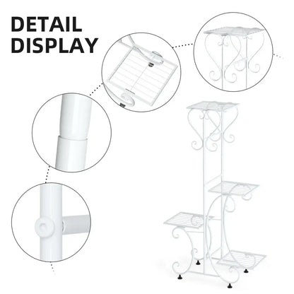 Ornate white wrought iron metal plant stand garden or living room tiered shelf