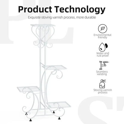 Ornate white wrought iron metal plant stand garden or living room tiered shelf