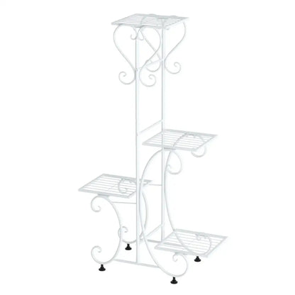 Ornate white wrought iron metal plant stand garden or living room tiered shelf