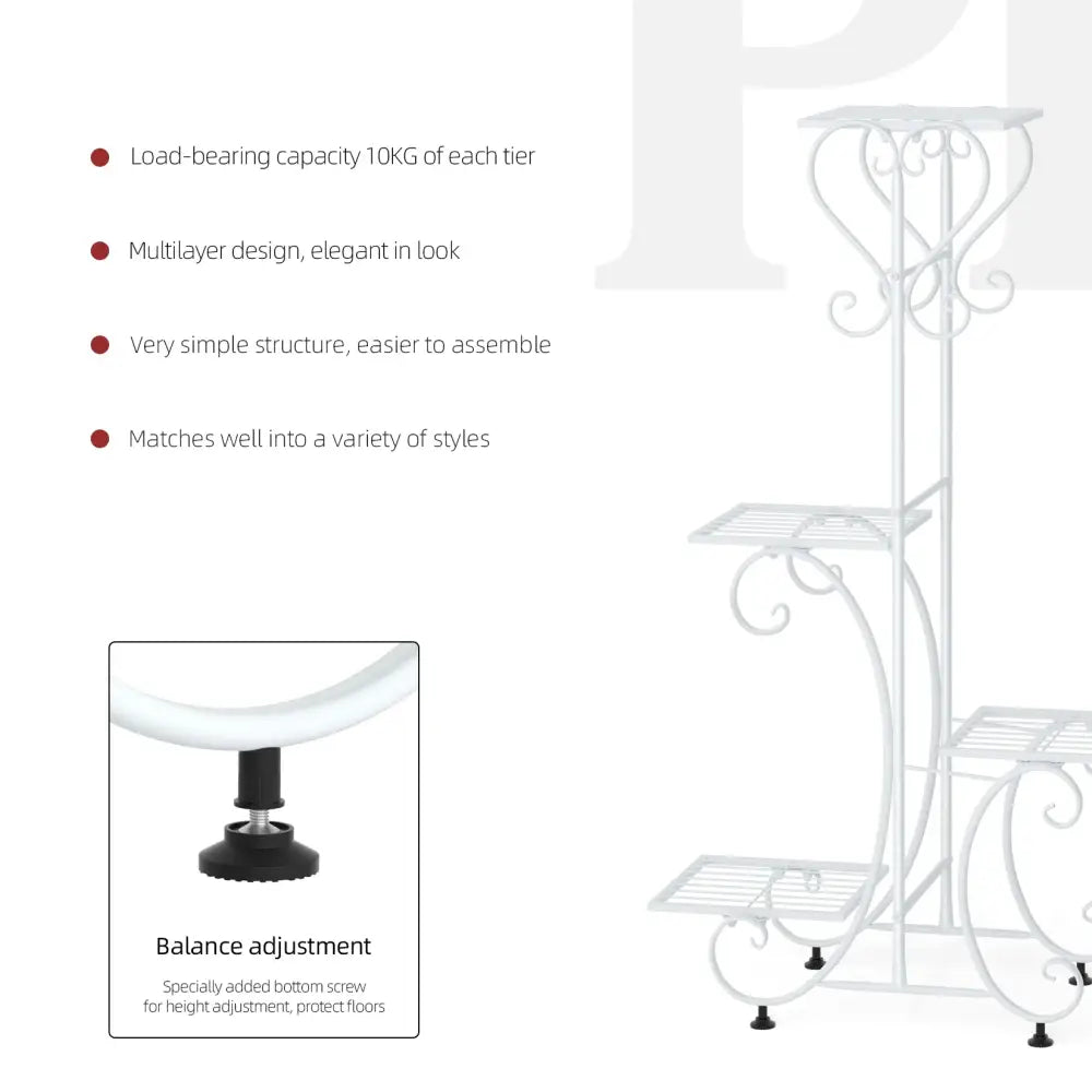 Ornate white wrought iron metal plant stand garden or living room tiered shelf