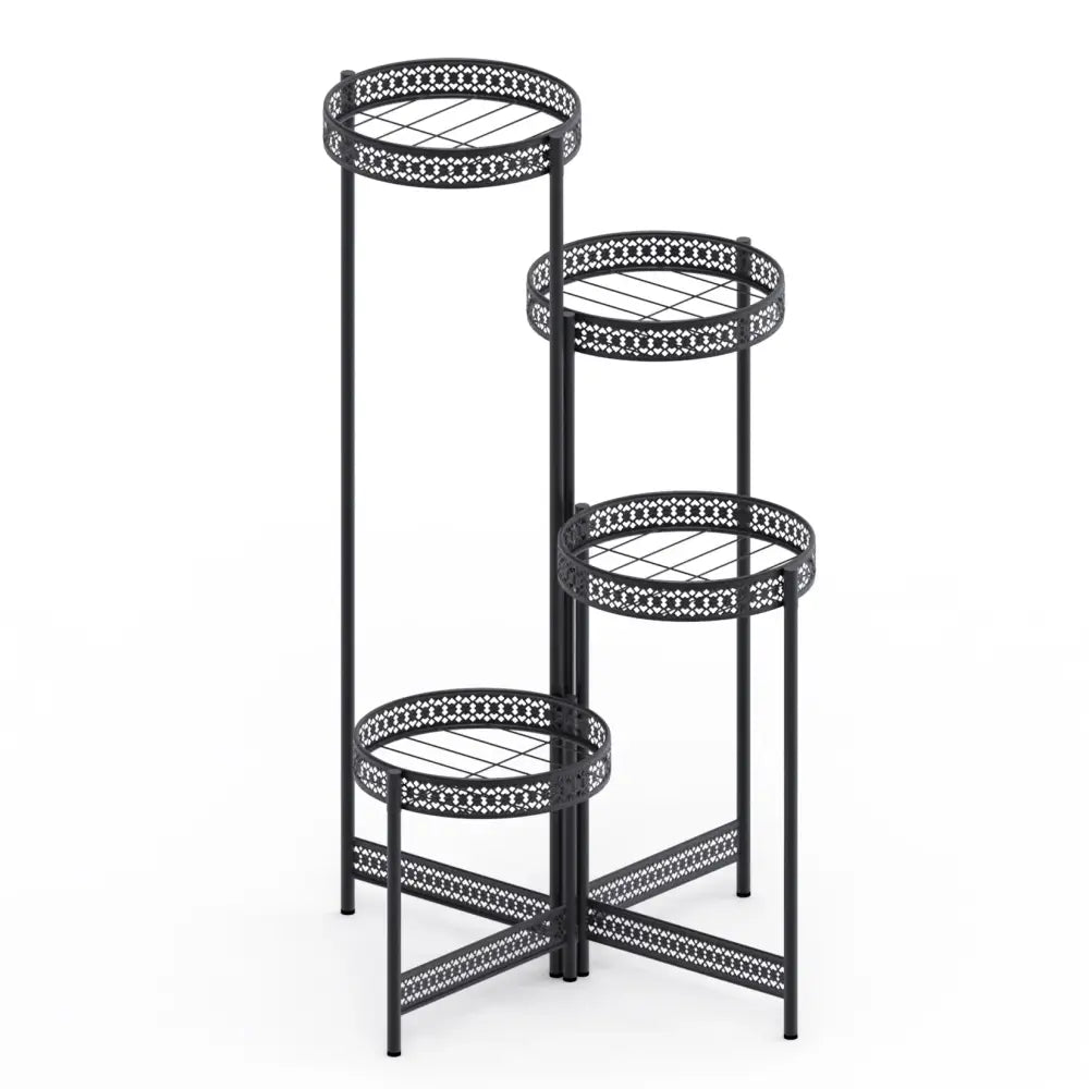 Tiered black metal plant stand for living room with lattice design