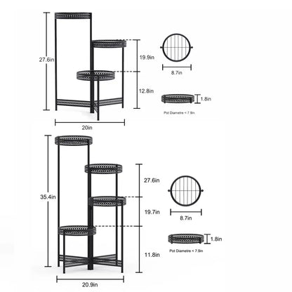 Tiered black metal plant stand for living room with lattice design