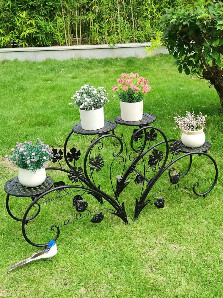 Floral white metal plant stand three tier living room flower rack