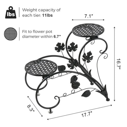 Floral white metal plant stand three tier living room flower rack