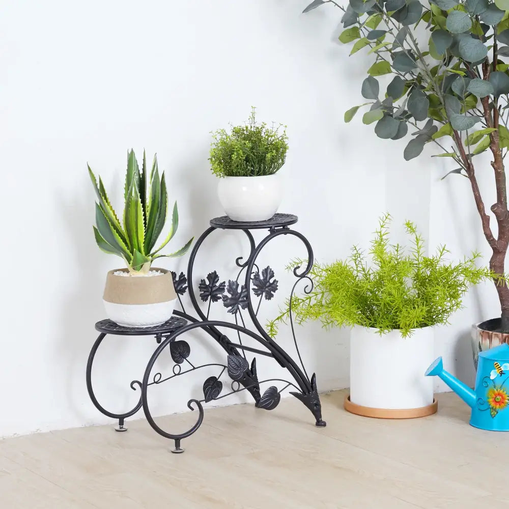 Floral white metal plant stand three tier living room flower rack