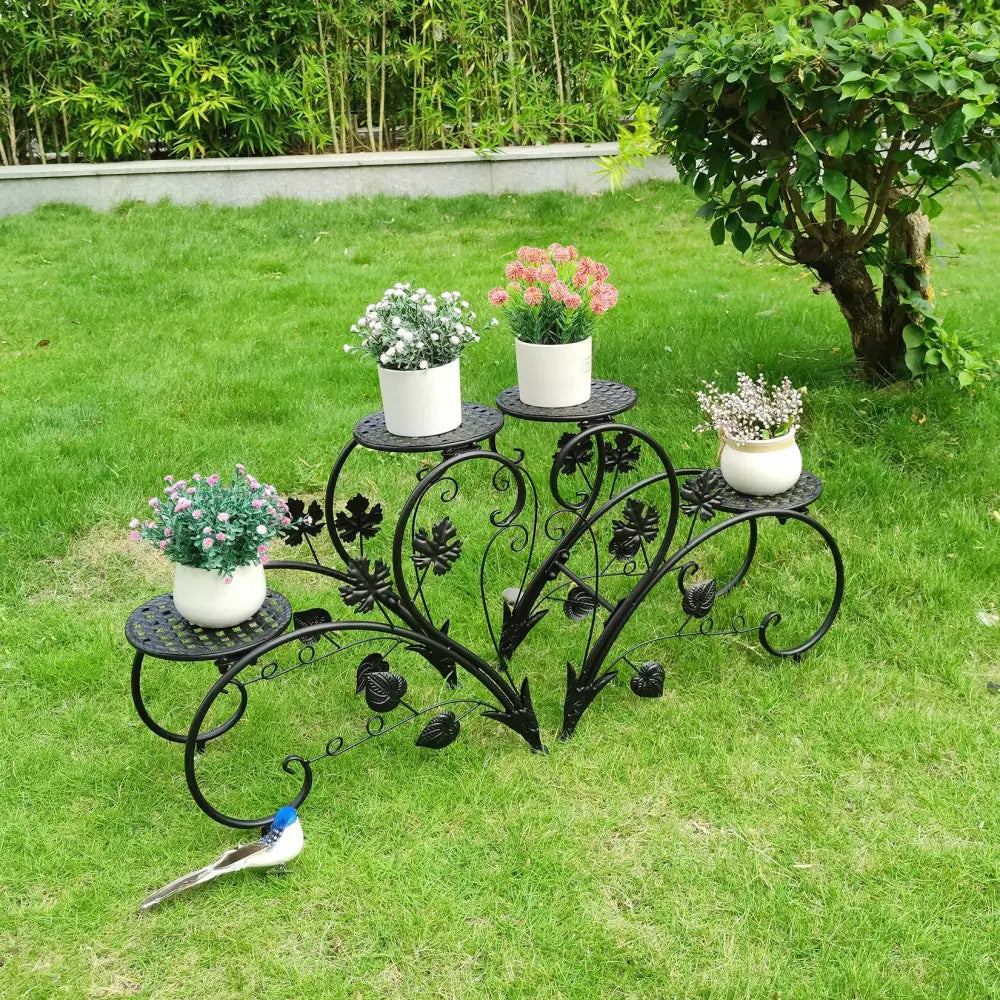 Floral white metal plant stand three tier living room flower rack
