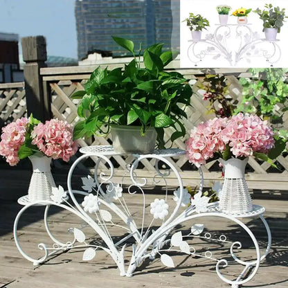 Floral white metal plant stand three tier living room flower rack