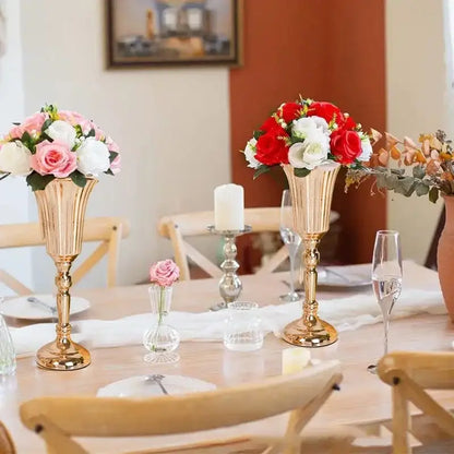 Elegant gold metal trumpet vase dining room wedding centerpiece decor