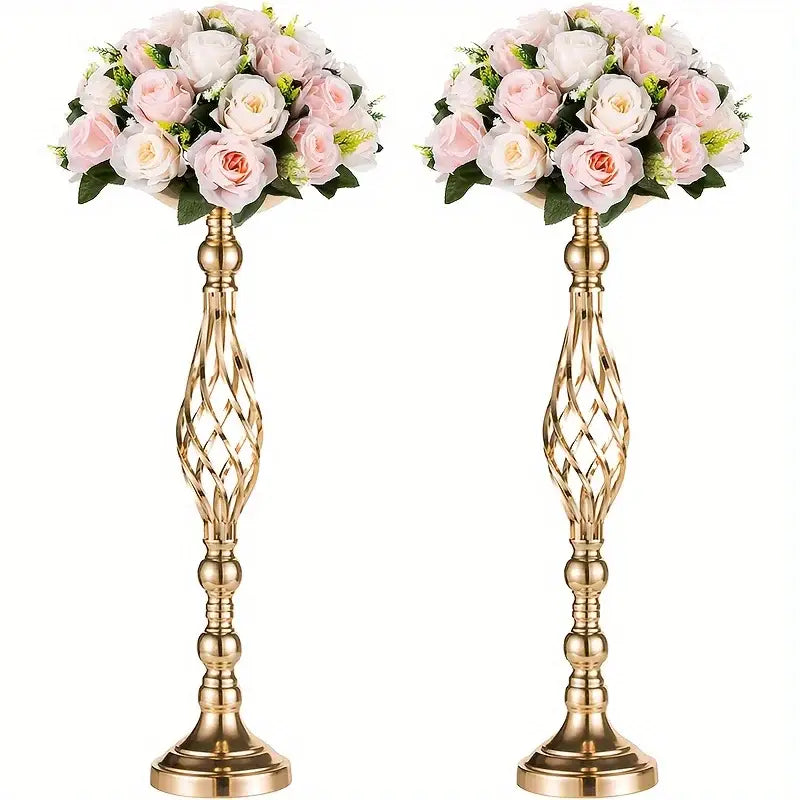 Twisted silver metal vase set with lavender and roses dining room