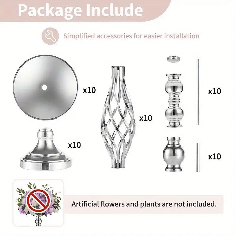 Twisted silver metal vase set with lavender and roses dining room