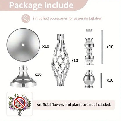 Twisted silver metal vase set with lavender and roses dining room