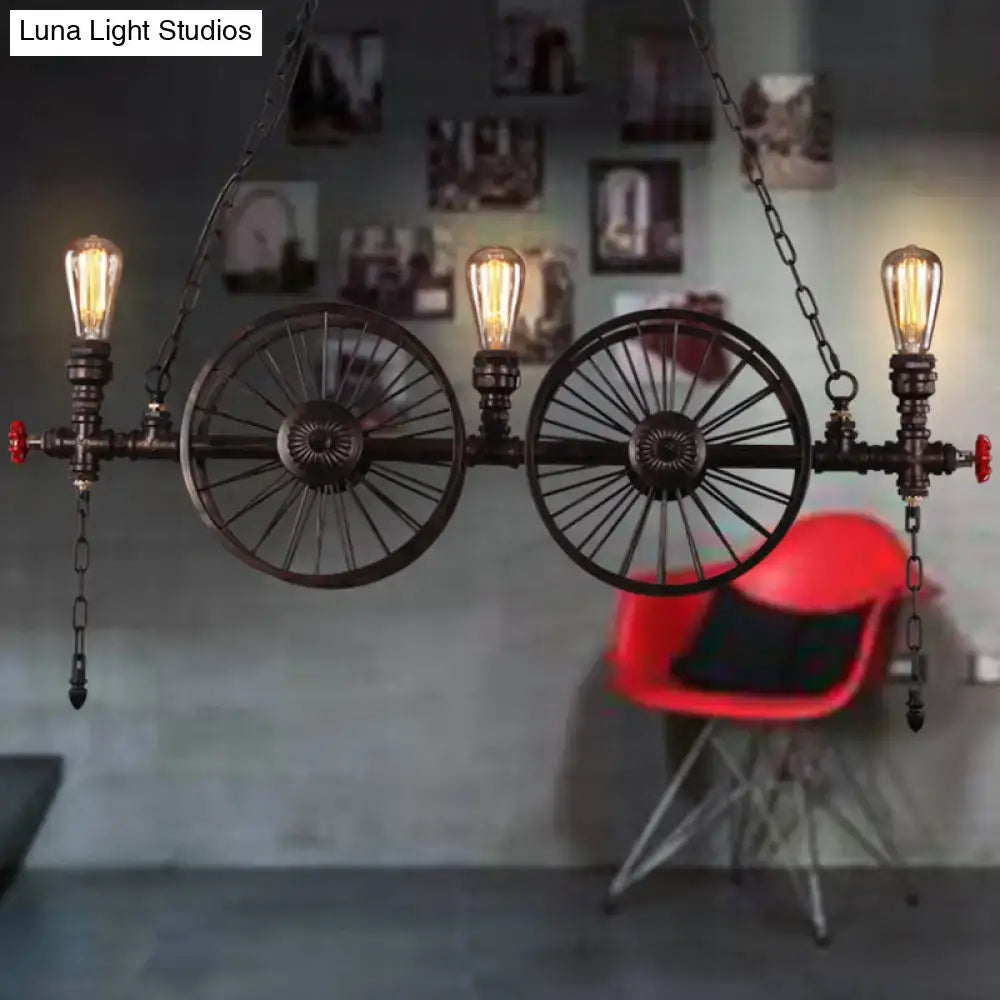 Industrial black wagon wheel metallic pendant light for dining room
