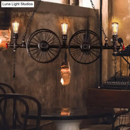 Industrial black wagon wheel metallic pendant light for dining room