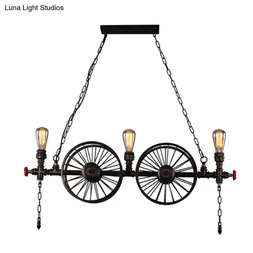 Industrial black wagon wheel metallic pendant light for dining room