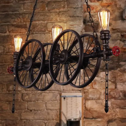 Industrial black wagon wheel metallic pendant light for dining room