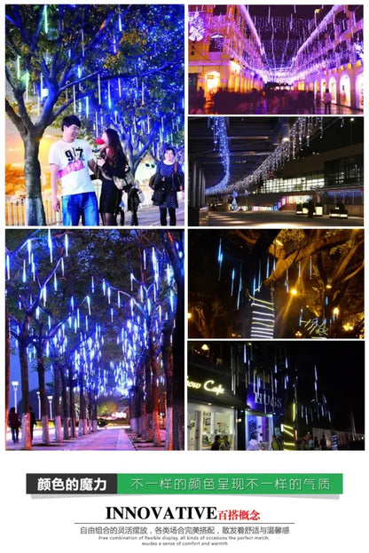 White meteor shower led string lights outdoor garden decor