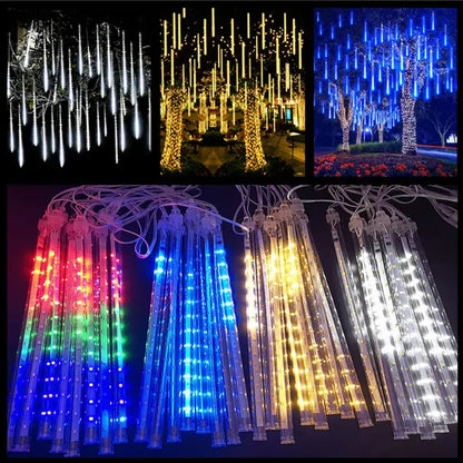 White meteor shower led string lights outdoor garden decor