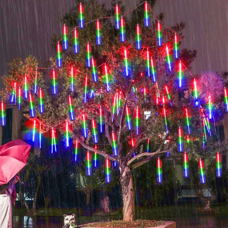 White meteor shower led string lights outdoor garden decor