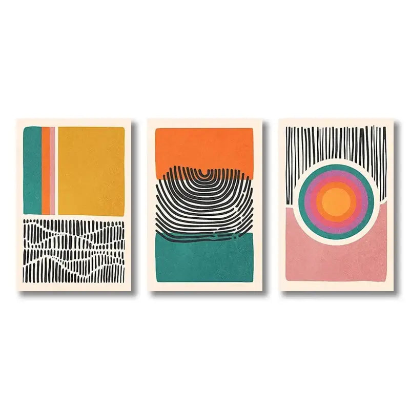 Mid century abstract color block wall art set living room decor