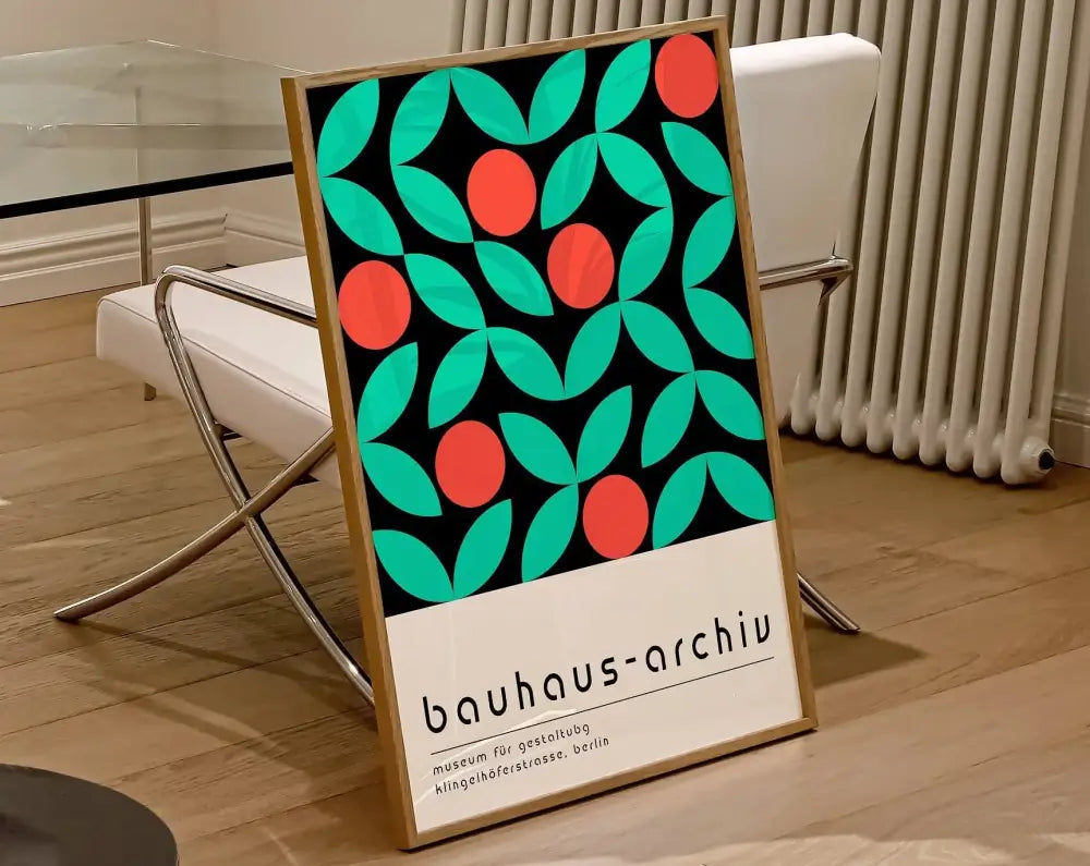 Mid century green & orange bauhaus wall art – living room canvas