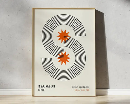 Mid century green & orange bauhaus wall art – living room canvas